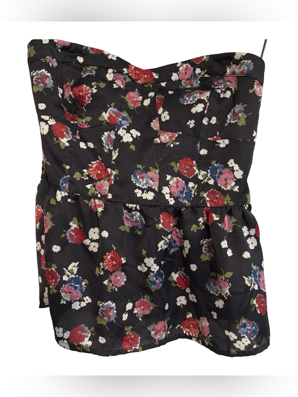 AE Small Floral Strapless Peplum Top Black Bustier Corset Style Y2K